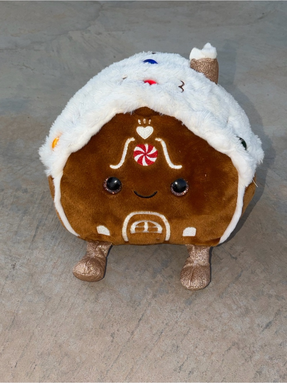 FAO Schwarz Gingerbread House Holiday Pillow -White & Brown Musical lights Plush